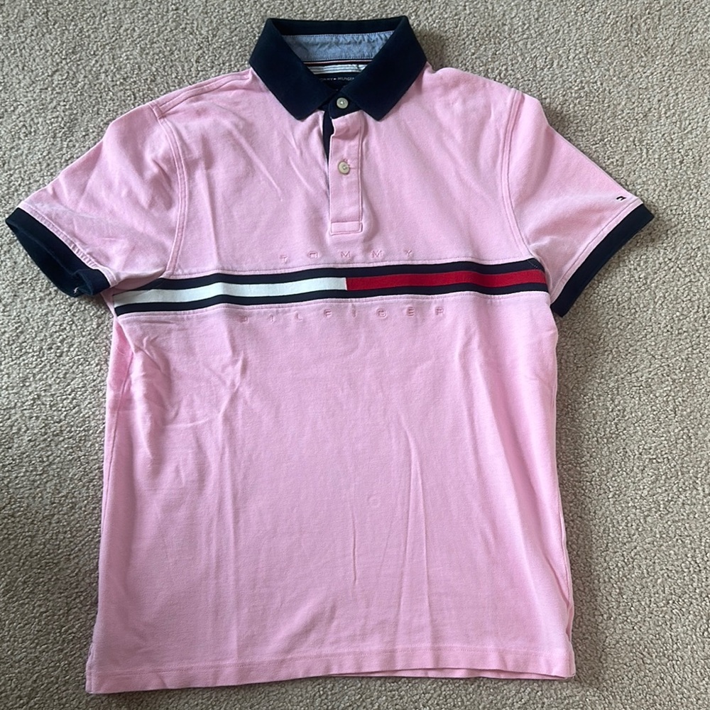 Tommy Hilfiger Pink Polo Shirt for Men Size Small